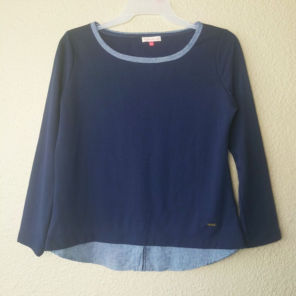 English Laundry long sleeve shirt women navy blue size L plain casual office